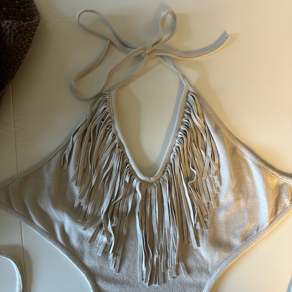 Dolls Kill fringe backless bodysuit